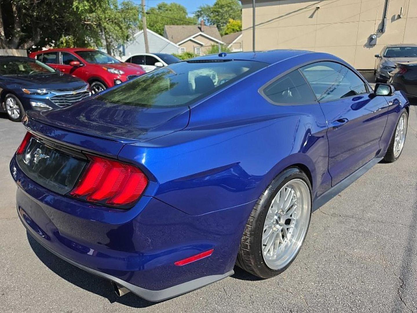 2015 BLUE /BLACK Ford Mustang EcoBoost Coupe (1FA6P8TH0F5) with an 2.3L L4 DOHC 16V engine, Auto 6-Spd SelectShift transmission, located at 3304 Woodville Road, Northwood, OH, 43619, (419) 210-8019, 41.612694, -83.480743- Photo#4